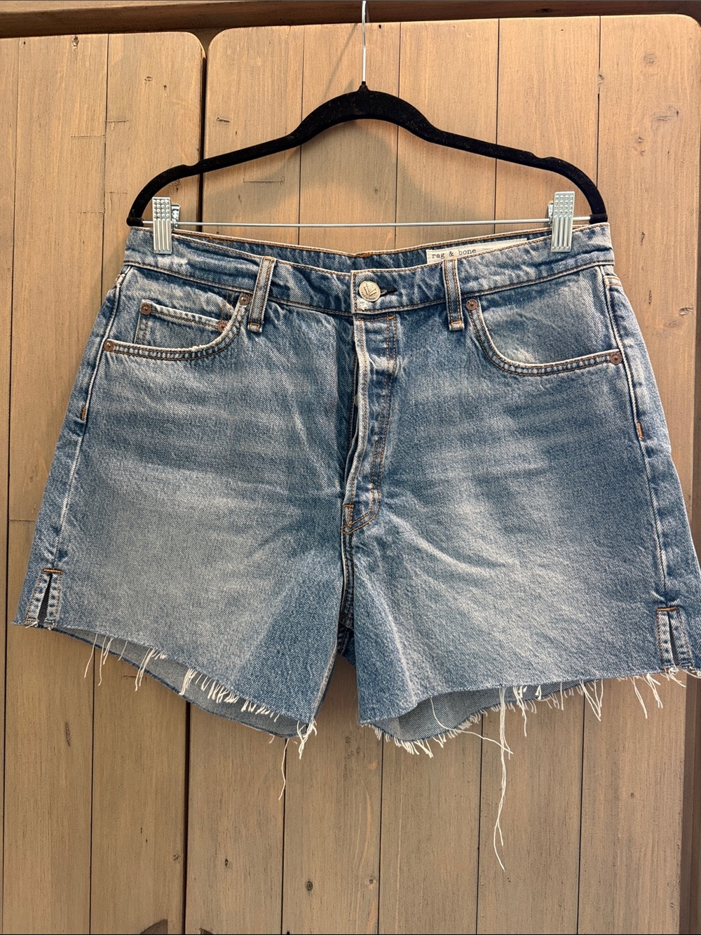 rag & bone Washed Light Blue Distressed Denim Cutoff Shorts